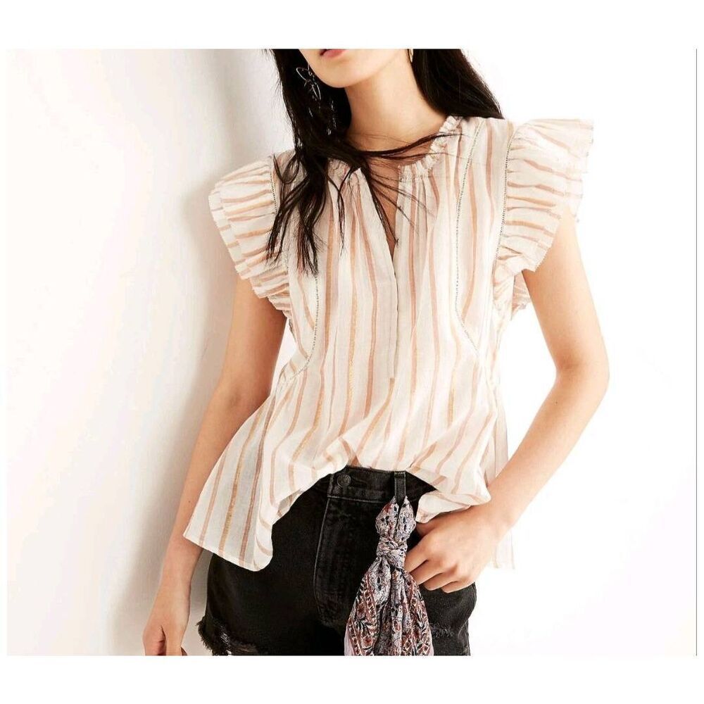 APIECE APART Maria Del Mar Flutter Sleeve Top Blouse Cotton Gauze sz 8